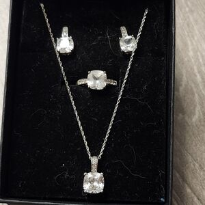 Kay Jewelers Silver Cubic Zirconia Necklace, Ring & Earring Set